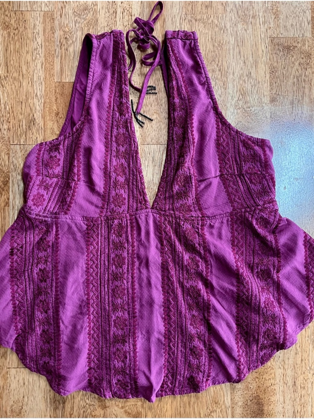 Free People Plum Embroidered Halter Tank